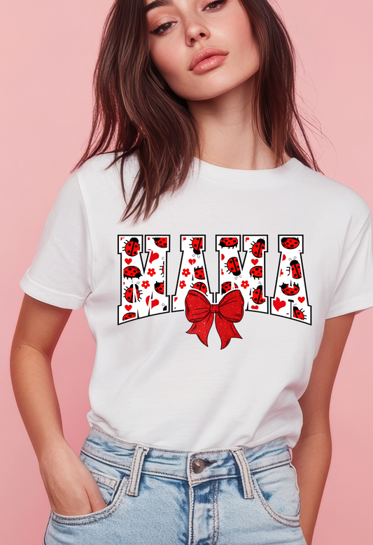 Mama Ladybug Graphic Tee | Cute Mama Shirt with Bow | Trendy Mom T-Shirt | Coquette Mama Aesthetic Tee Kendra's Self-Made Originations