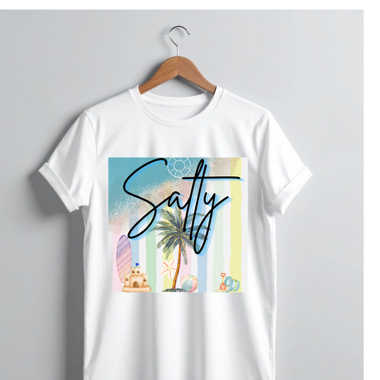 Salty Beach Graphic Tee | Cute Summer Vacation Shirt | Tropical Palm Tree T-Shirt | Beachy Aesthetic Women’s Tee