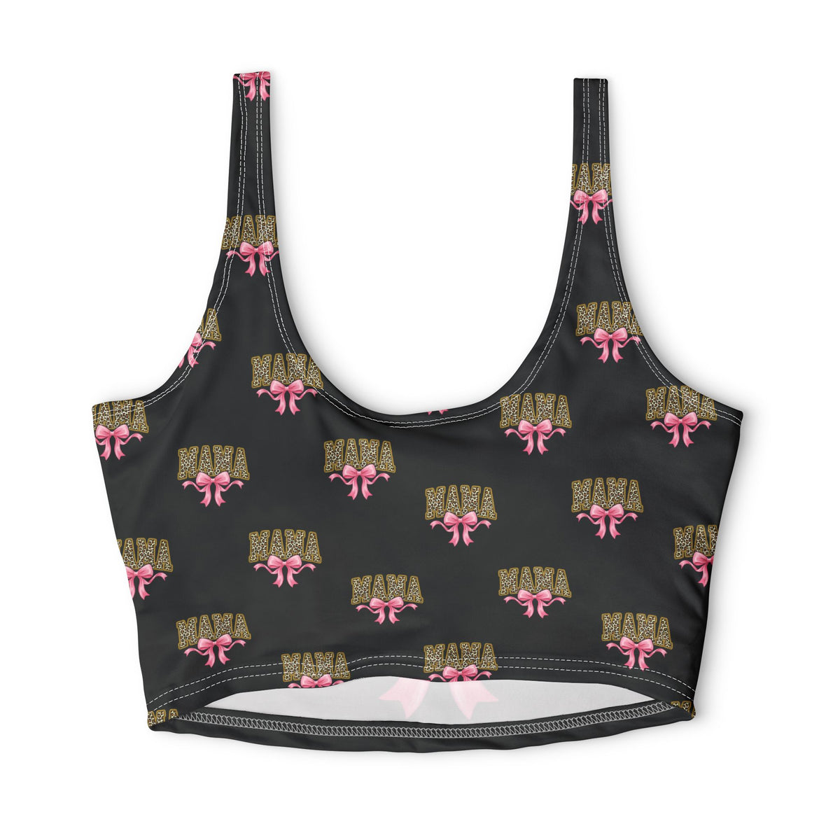 Mama Leopard Print Sports Bra with Pink Bow — Cute Mom Activewear Printify