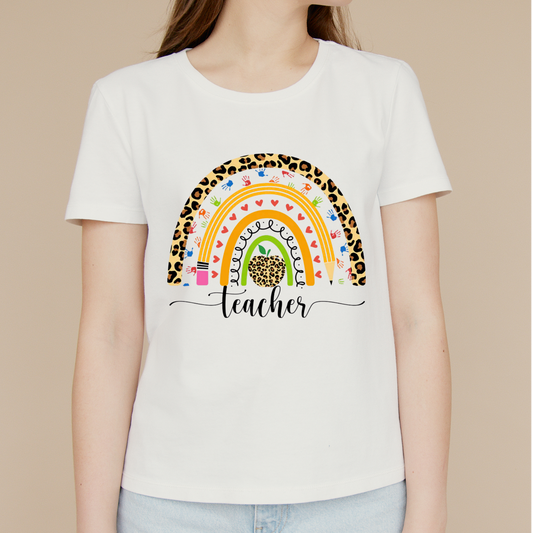 Teacher Rainbow Shirt | Cute Teacher Graphic Tee | Back to School Shirt | Leopard Rainbow Teacher Tee | Gift for Teacher Kendra's Self-Made Originations