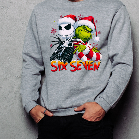 🎅💀 Six Seven Christmas Sweatshirt – The Grinch & Jack Holiday Edition Kendra's Self-Made Originations