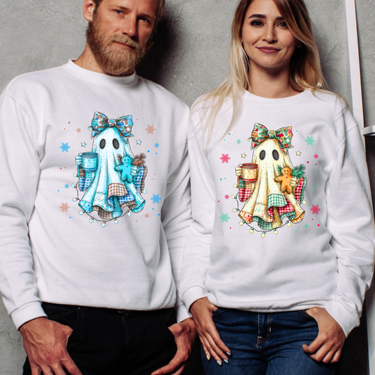 👻🎄 Christmas Ghost with Gingerbread Sweatshirt – Multiple Color Options!