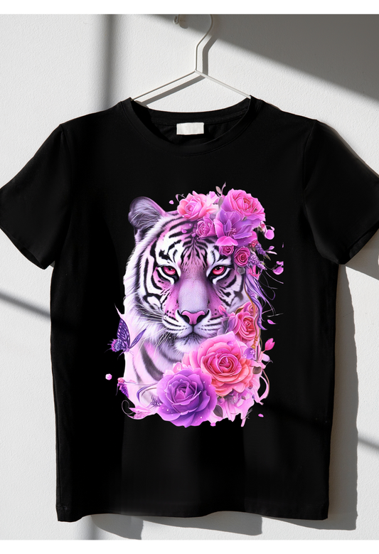 Floral Tiger Shirt | Pink Tiger Graphic Tee | Feminine Strength Shirt | Aesthetic Animal Tee | Butterfly Rose Tiger Shirt Kendra's Self-Made Originations