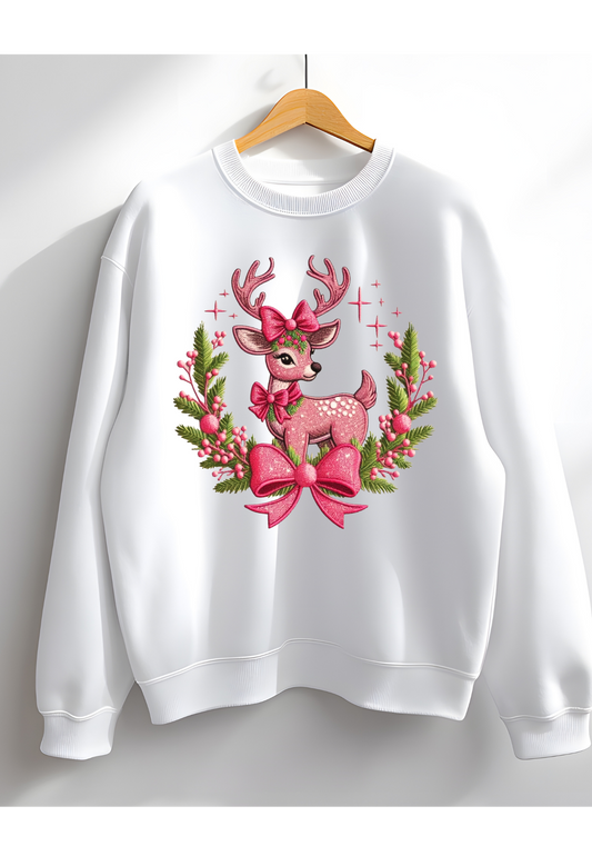 ✨ Pink Christmas Deer Sweatshirt – Cozy, Cute & Festive ✨ Kendra's Self-Made Originations