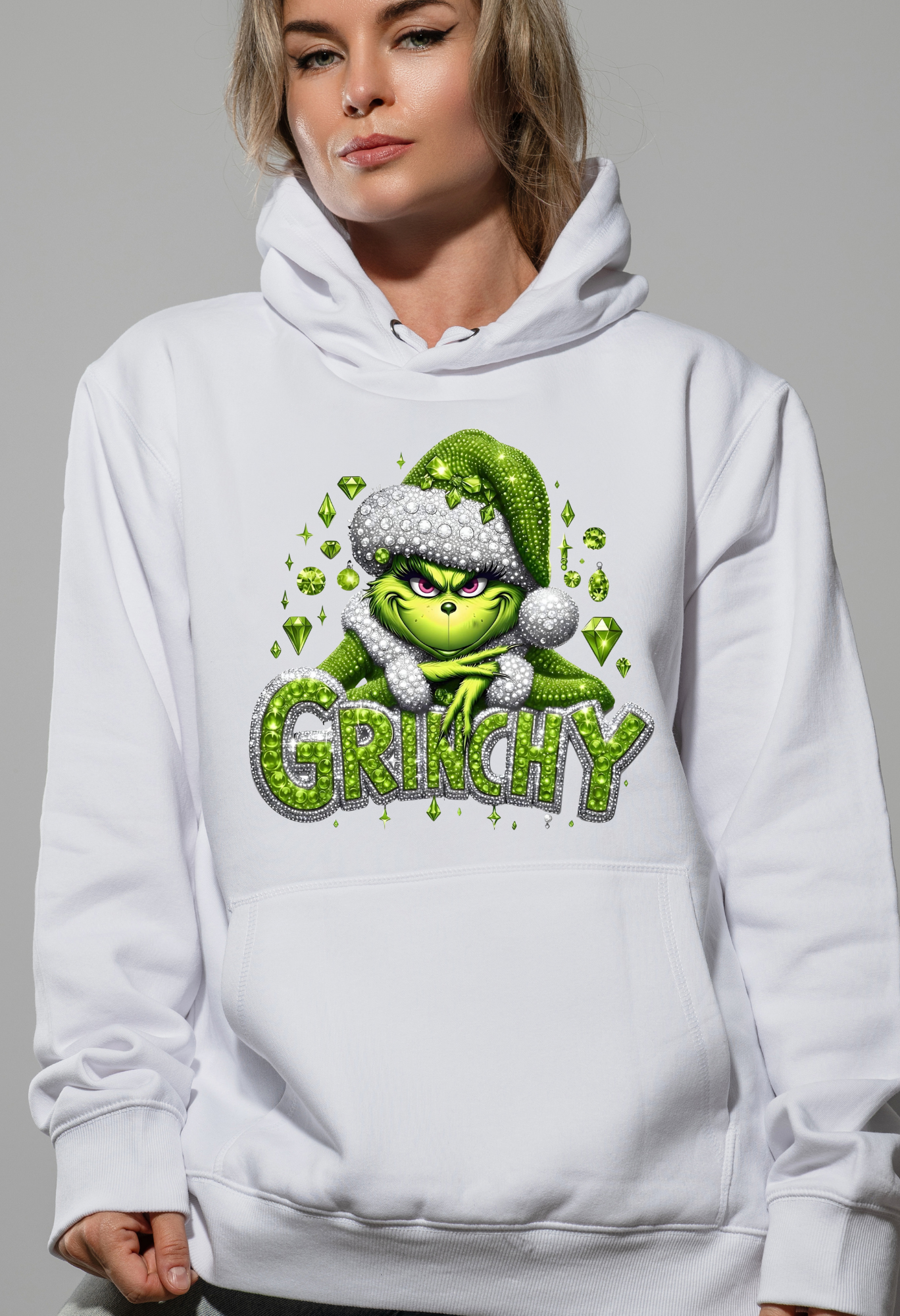 ✨ Grinchy Rhinestone Hoodie – Holiday Sparkle Edition ✨ Kendra's Self-Made Originations