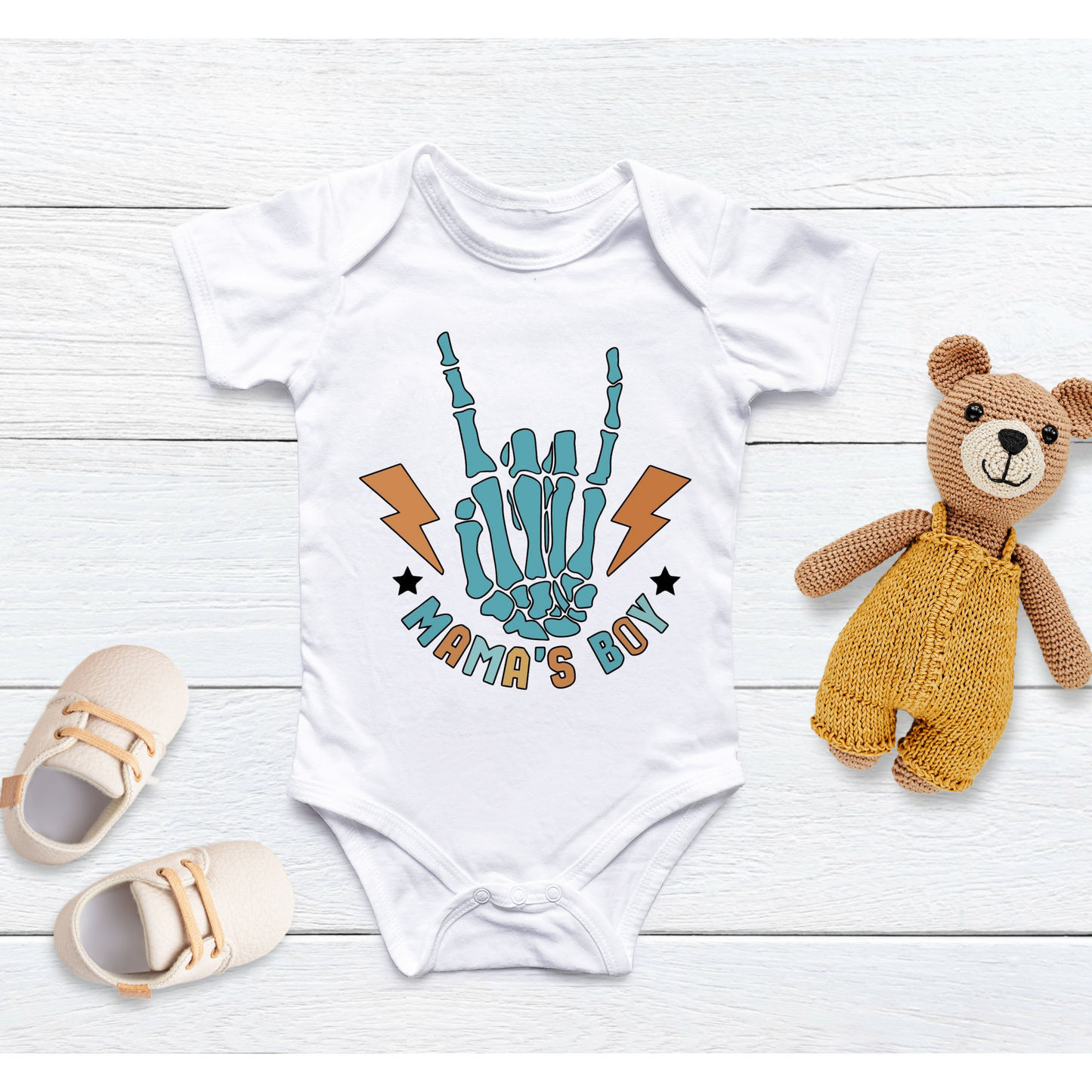 🤘 Mama’s Boy Baby Onesie – Rockin’ Cute Baby Bodysuit Kendra's Self-Made Originations