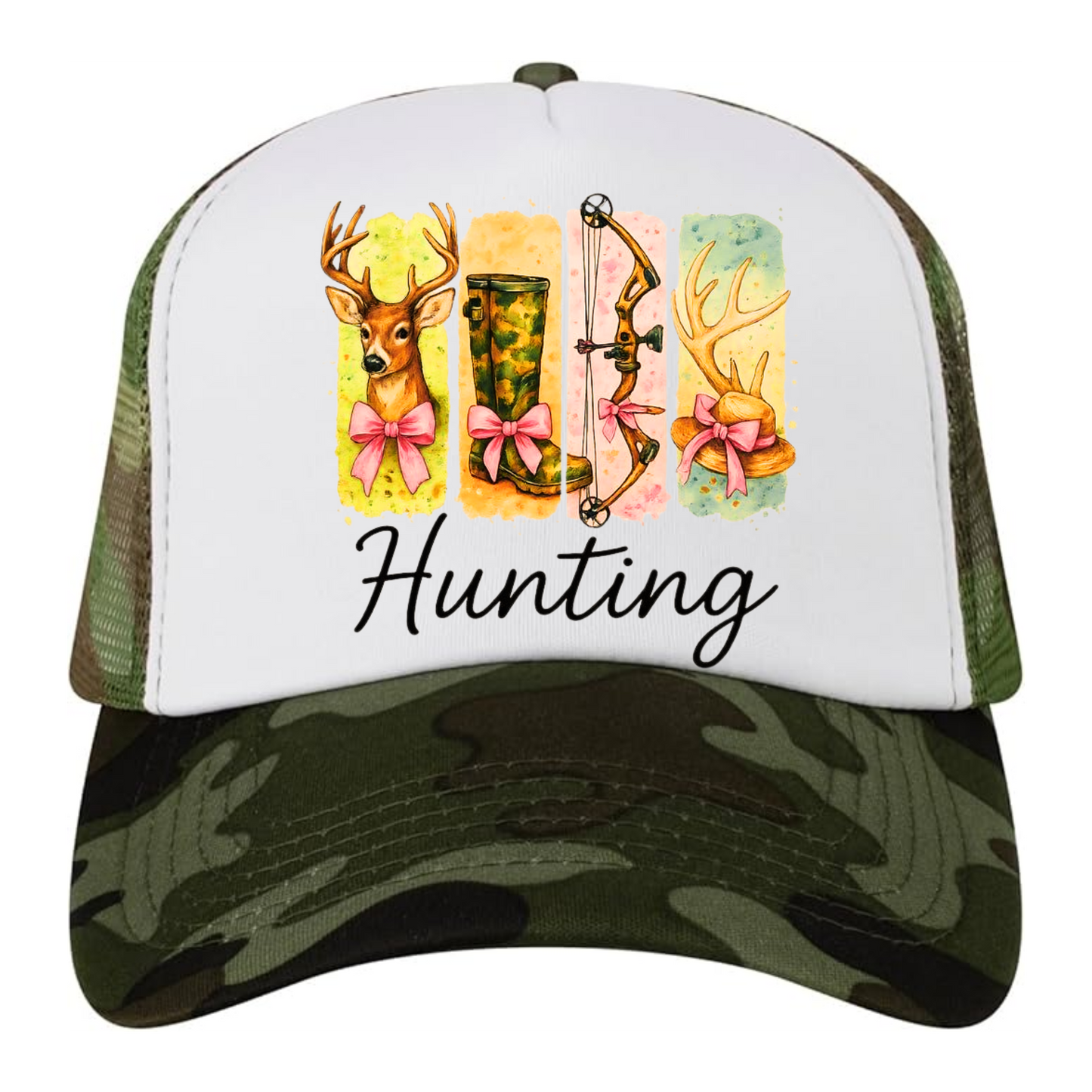 🦌 Hunting Trucker Hat – Camo & Pink Bow Outdoor Cap Kendra's Self-Made Originations
