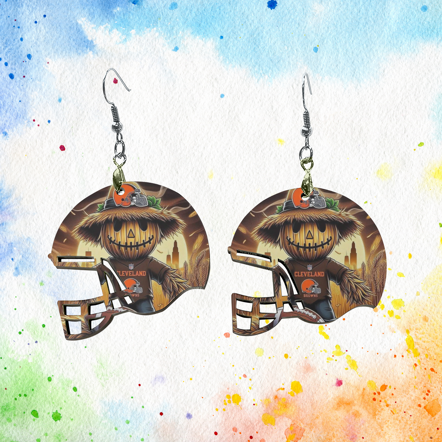 🎃🏈 Cleveland Browns Football Helmet Earrings – Scarecrow Design 🏈🎃 Kendra's Self-Made Originations