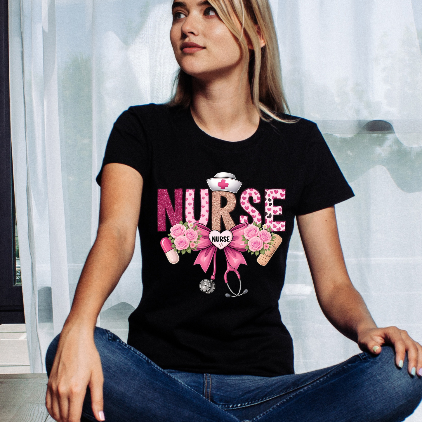 💖 Nurse Graphic Tee – Pink & Glitter Heroes Collection Shirt Kendra's Self-Made Originations