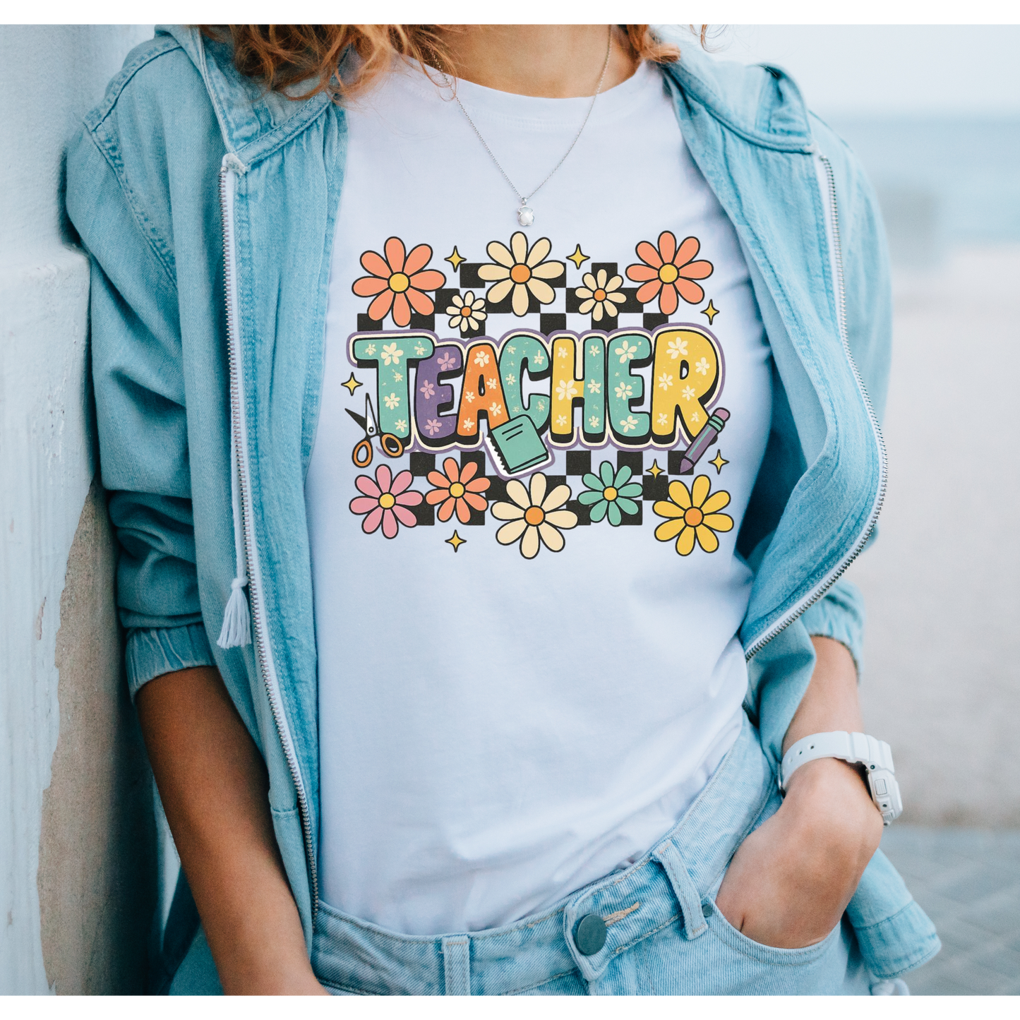 🍎 Teacher Retro Floral Tee – Heroes Collection Kendra's Self-Made Originations