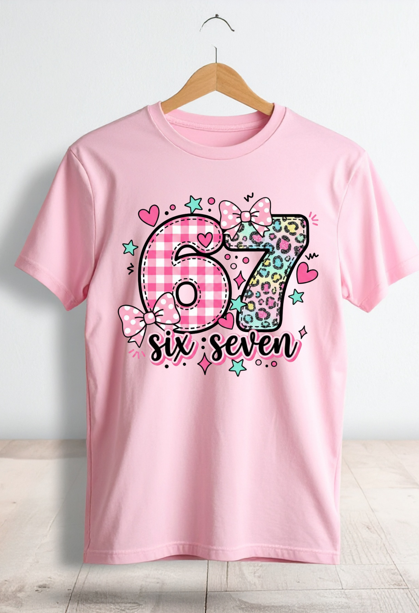 “Six Seven” Kids Graphic Tee – Cute Pink Number Shirt Kendra's Self-Made Originations