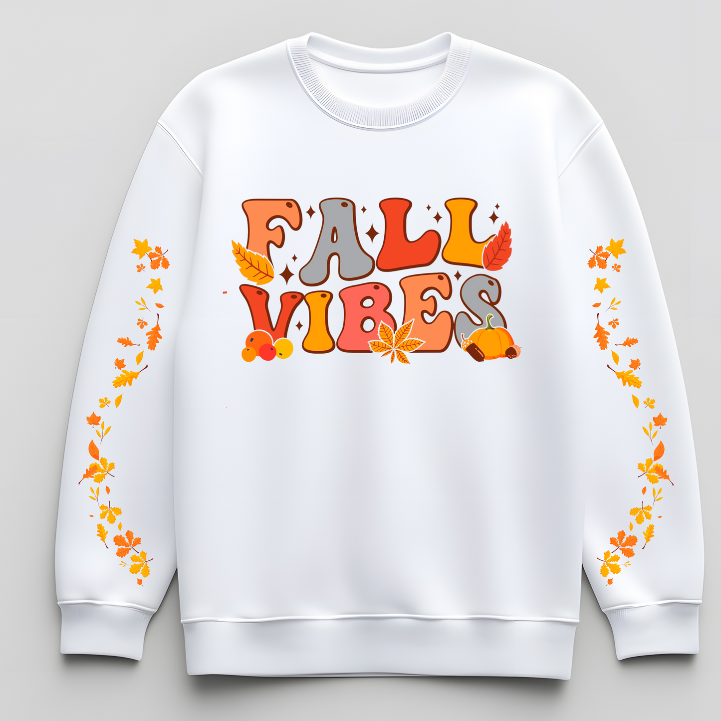 🍁🧡 Fall Vibes Sweatshirt (with Sleeve Design) 🧡🍁