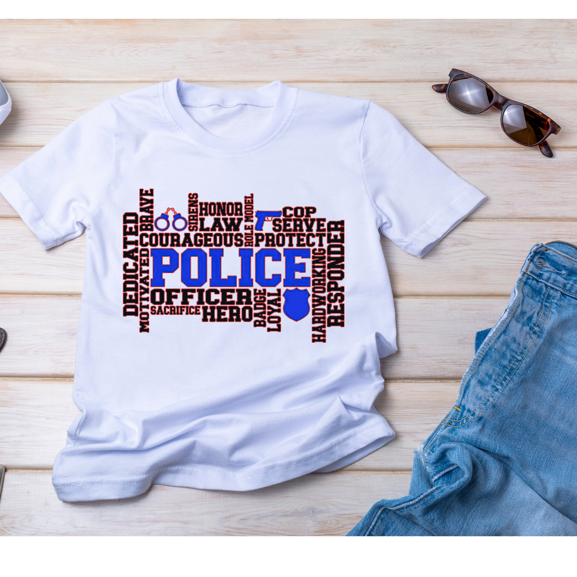 👮 Police Word Art Tee – Heroes Collection Kendra's Self-Made Originations