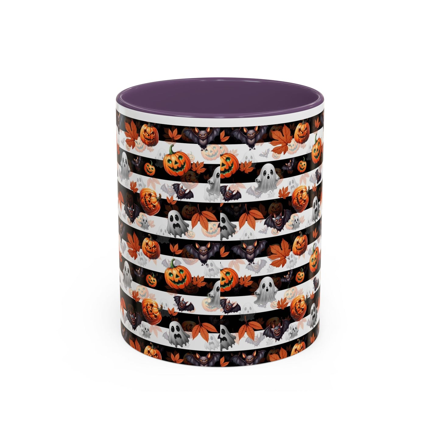 Halloween Striped Ghost & Jack-O'-Lantern Accent Coffee Mug (11/15oz) Printify