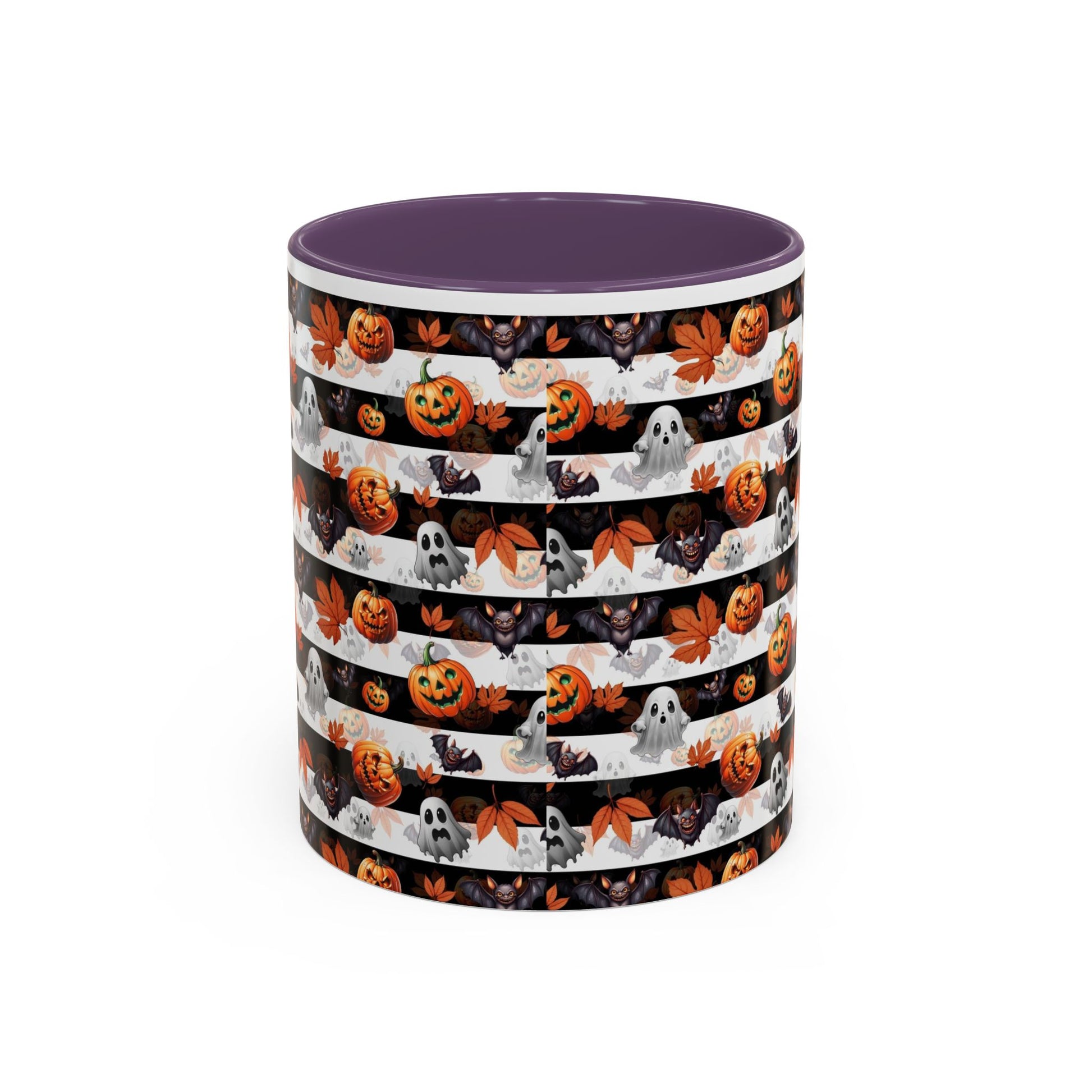 Halloween Striped Ghost & Jack-O'-Lantern Accent Coffee Mug (11/15oz) Printify