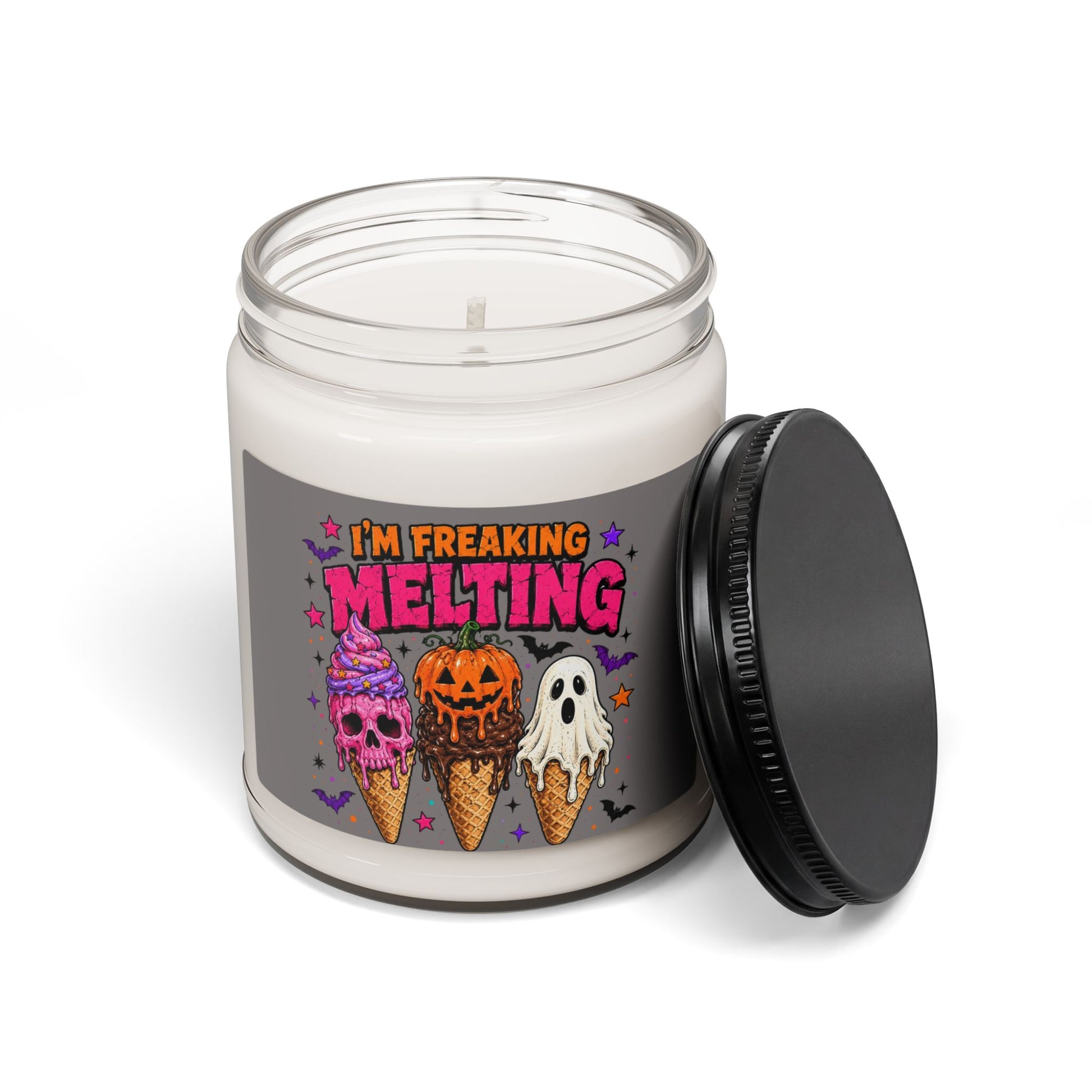 Halloween 'I'm Freaking Melting' Soy Candle - Spooky Ice Cream Pumpkin Ghost Scented Jar (9 oz) Printify