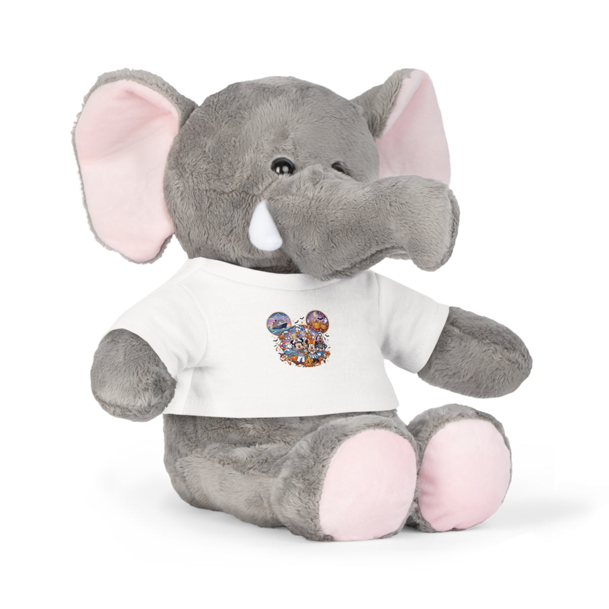 Stuffed Bear with Graphic Tee — Cute Mickey Collage Plush Toy Printify