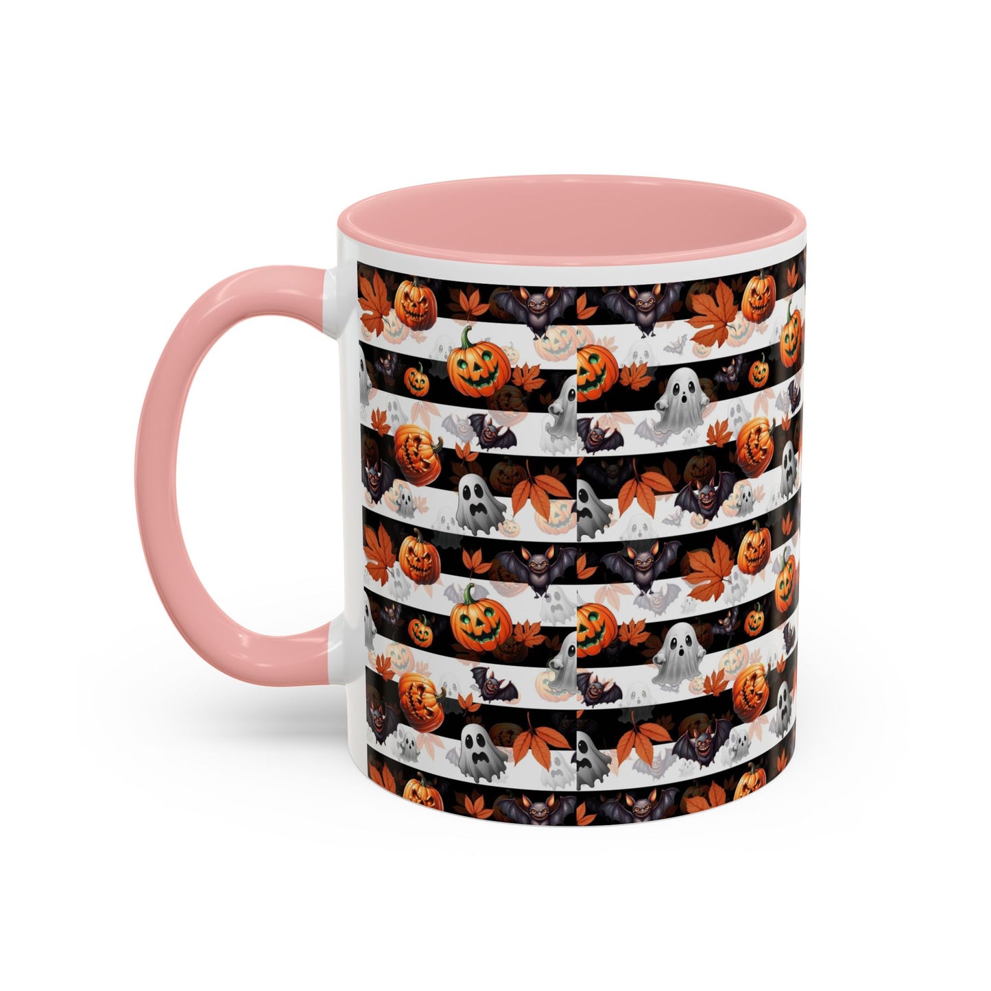 Halloween Striped Ghost & Jack-O'-Lantern Accent Coffee Mug (11/15oz) Printify