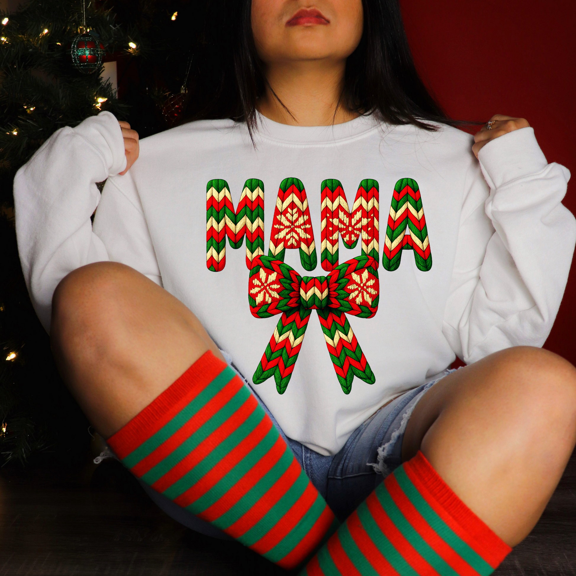 🎄 MAMA Christmas Sweater/Shirt – Cozy Knit Pattern Holiday Design 🎁 Kendra's Self-Made Originations