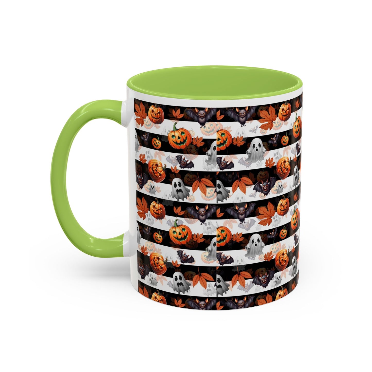 Halloween Striped Ghost & Jack-O'-Lantern Accent Coffee Mug (11/15oz) Printify