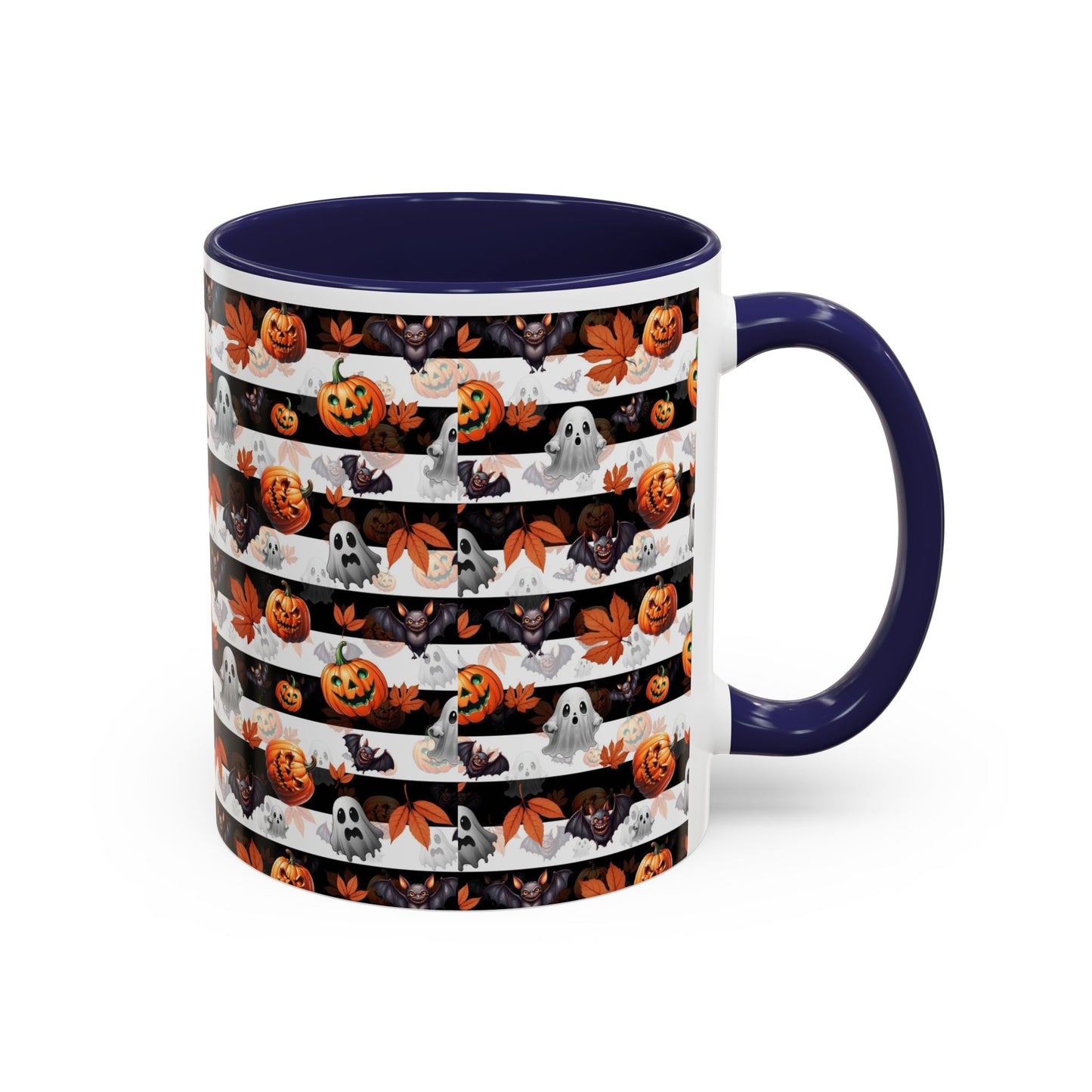 Halloween Striped Ghost & Jack-O'-Lantern Accent Coffee Mug (11/15oz) Printify