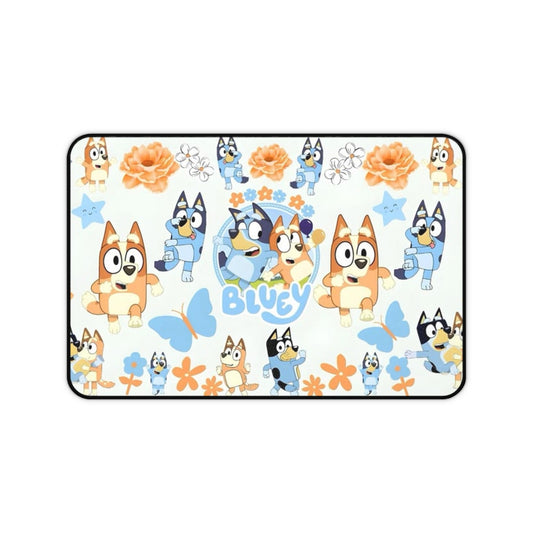 Bluey Pattern Desk Mat — Cute Bluey & Bandit Cartoon Mouse Pad for Kids Printify