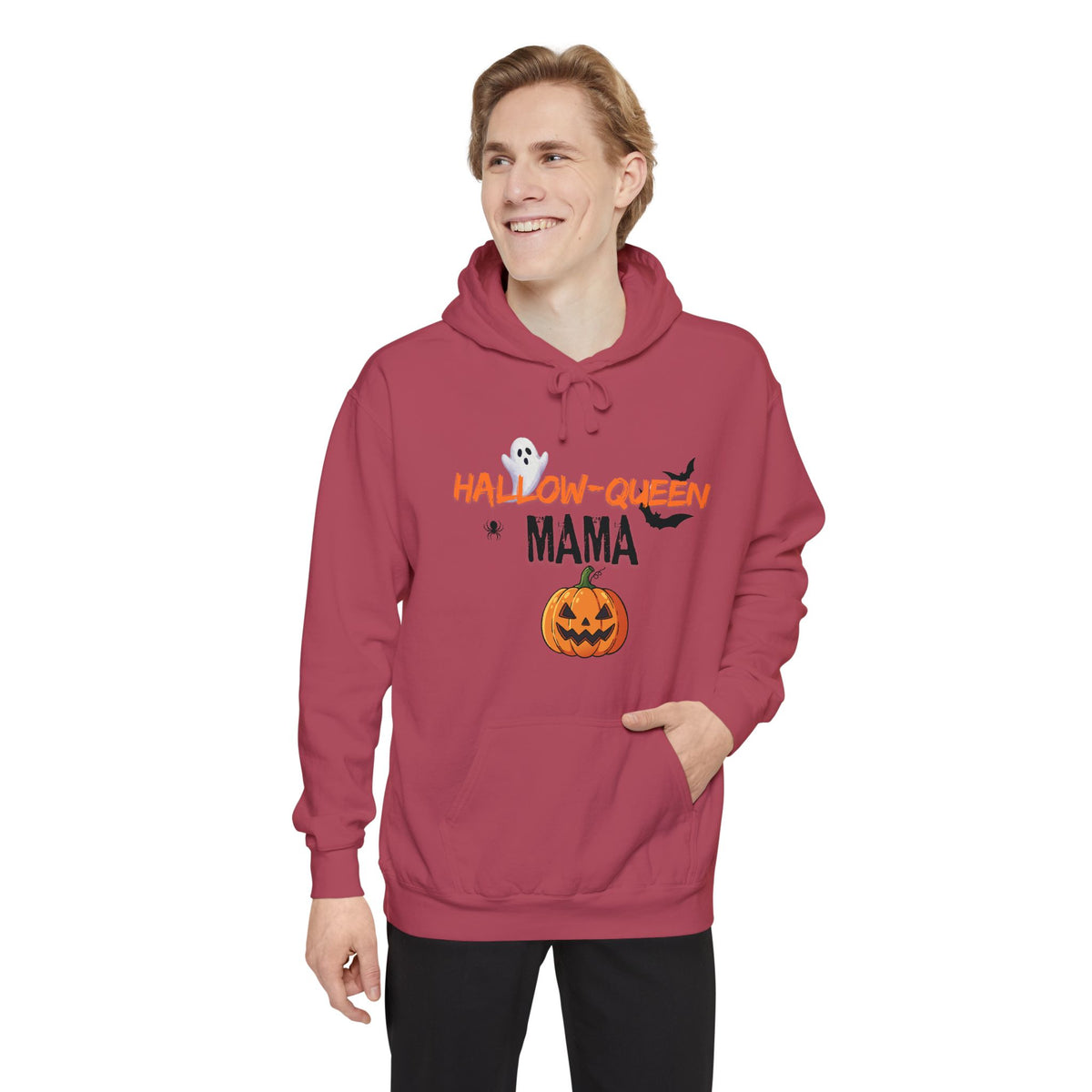 Hallow-Queen Mama Hoodie — Embroidered - Halloween Pumpkin Mom Sweatshirt Printify