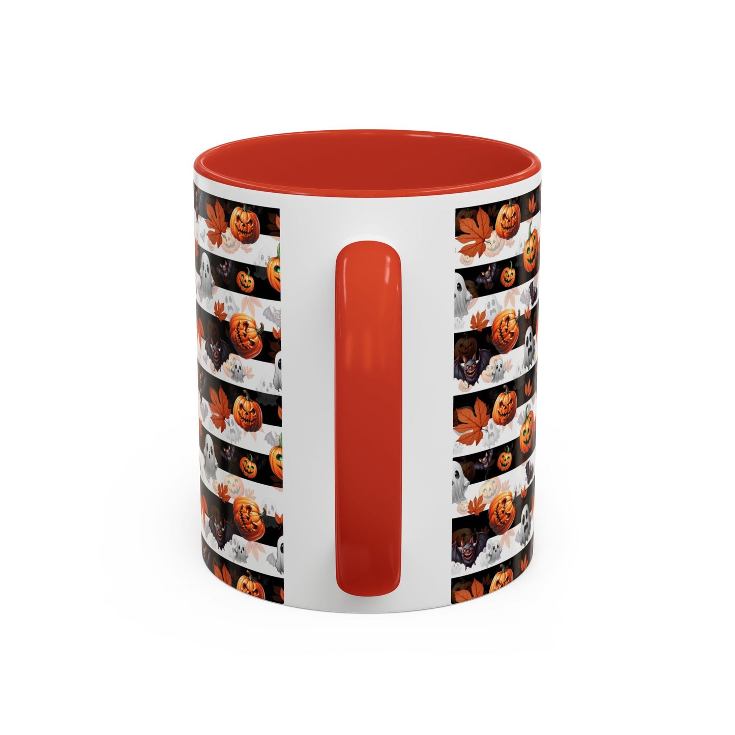 Halloween Striped Ghost & Jack-O'-Lantern Accent Coffee Mug (11/15oz) Printify