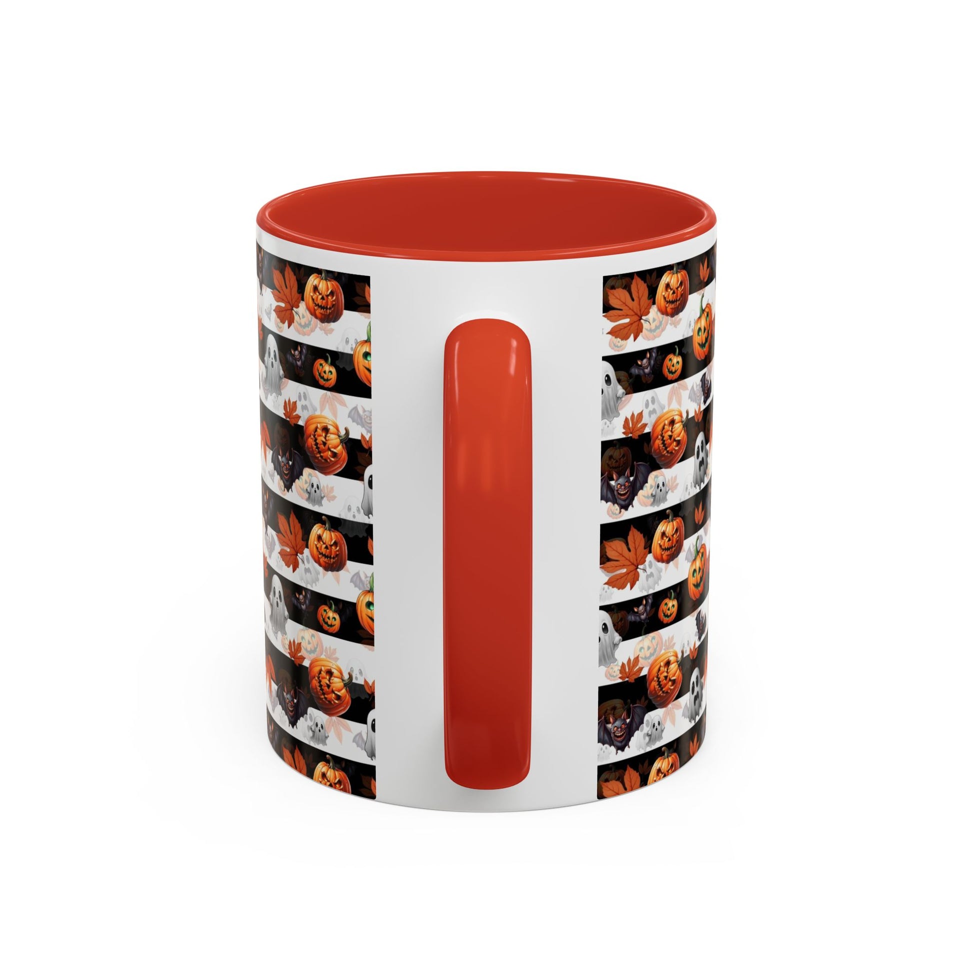 Halloween Striped Ghost & Jack-O'-Lantern Accent Coffee Mug (11/15oz) Printify