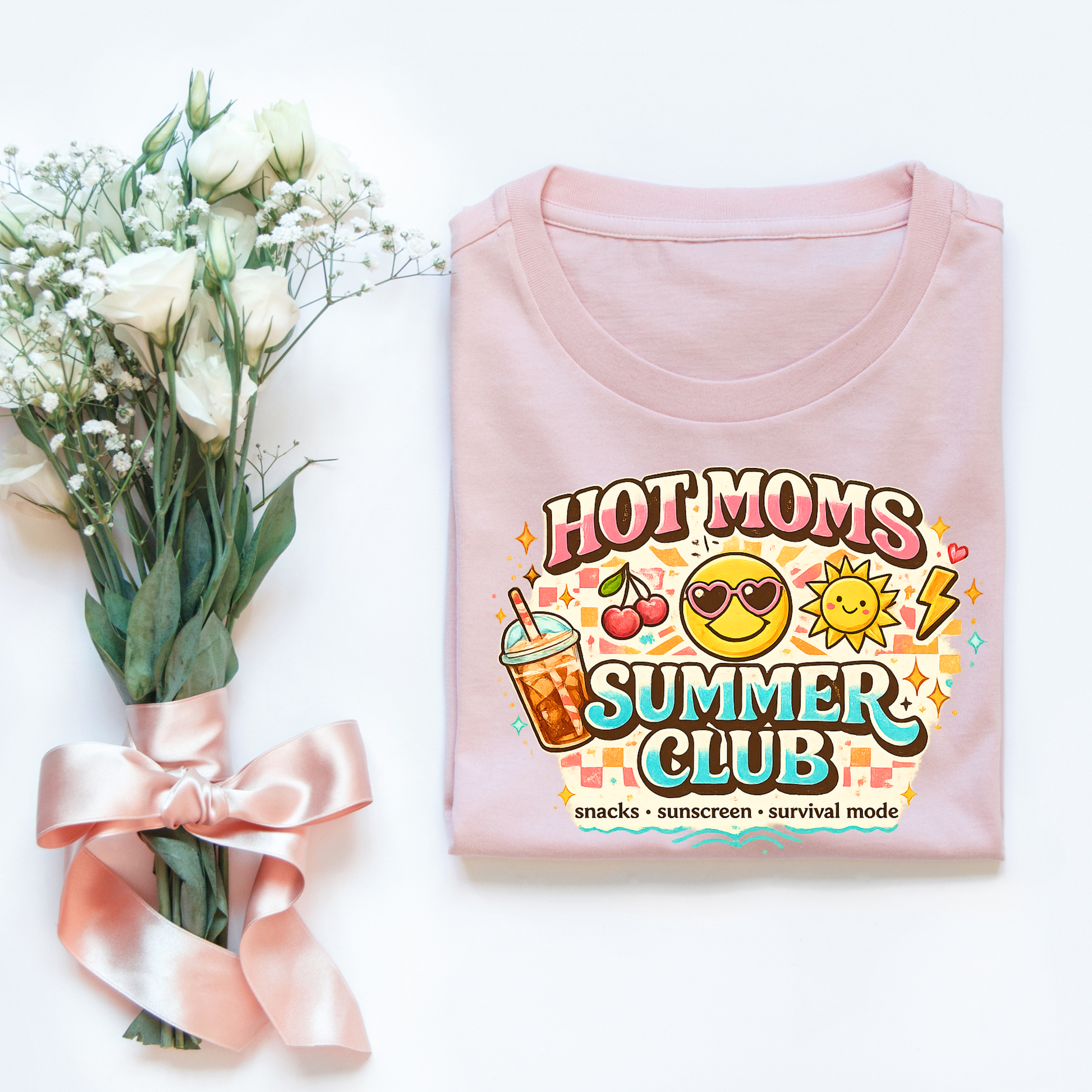 Hot Moms Summer Club Graphic Tee | Funny Summer Mom Shirt | Cute Trendy Mama T-Shirt | Summer Vacation Tee Kendra's Self-Made Originations