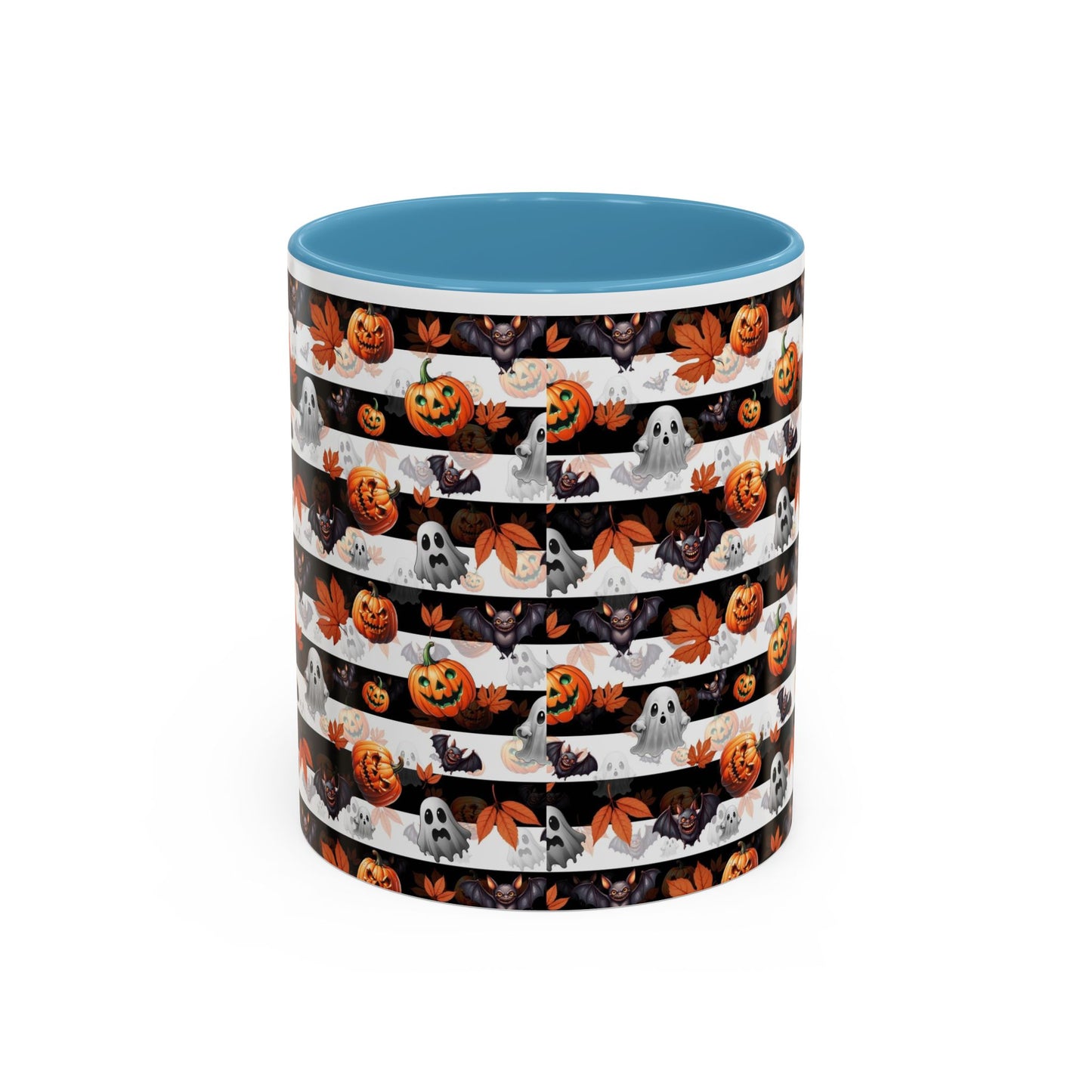 Halloween Striped Ghost & Jack-O'-Lantern Accent Coffee Mug (11/15oz) Printify