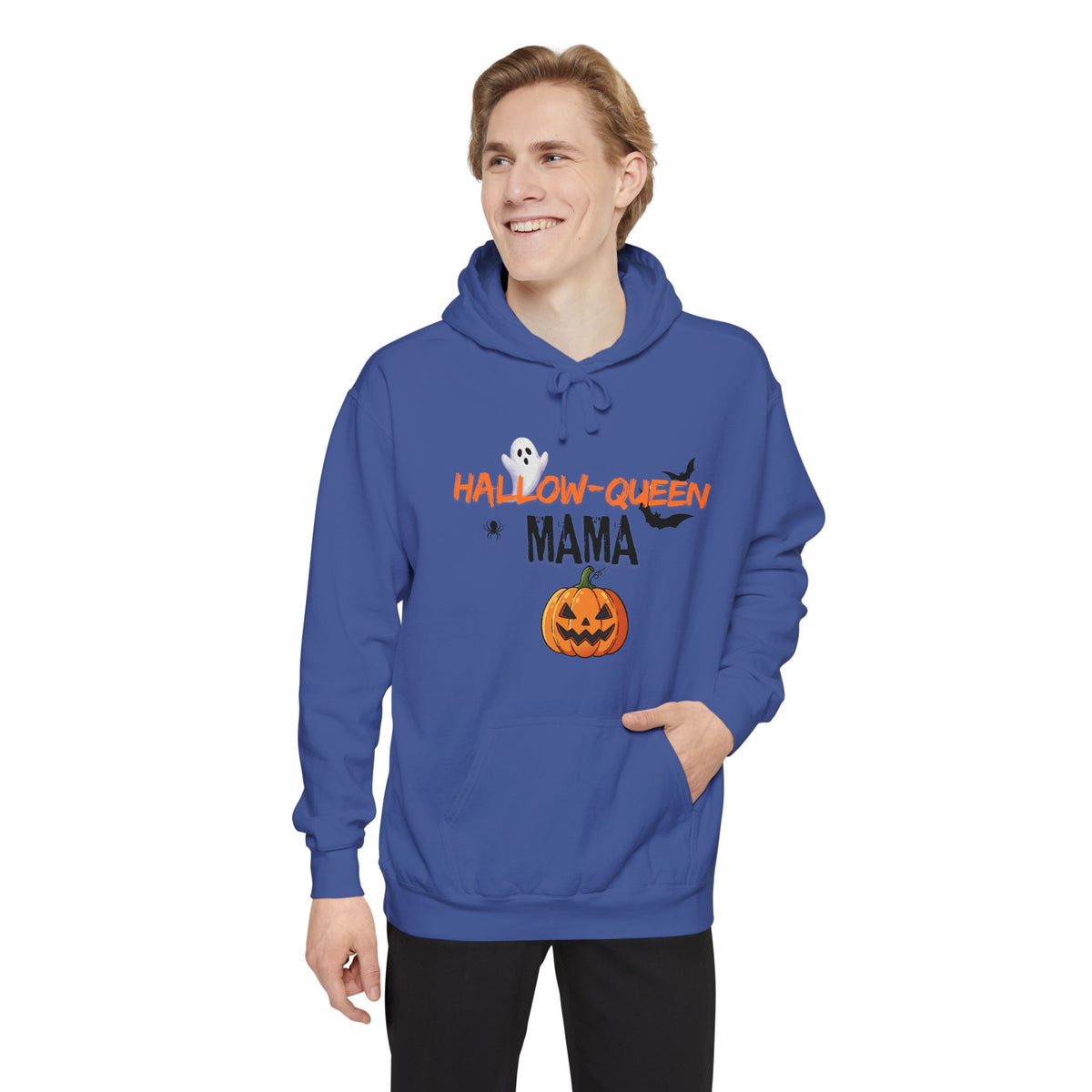 Hallow-Queen Mama Hoodie — Embroidered - Halloween Pumpkin Mom Sweatshirt Printify