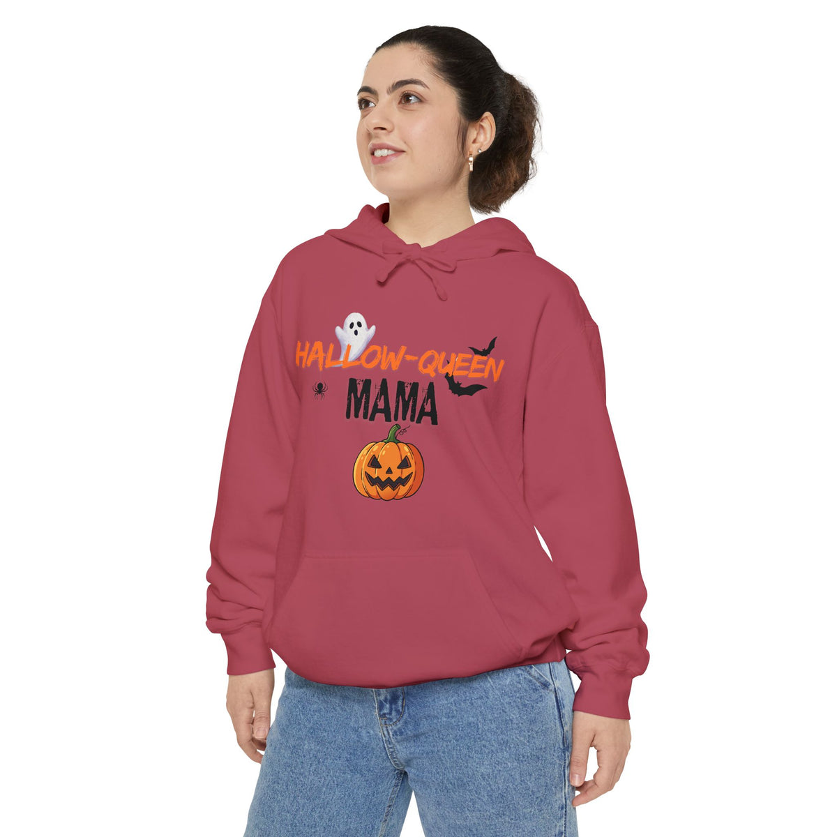 Hallow-Queen Mama Hoodie — Embroidered - Halloween Pumpkin Mom Sweatshirt Printify