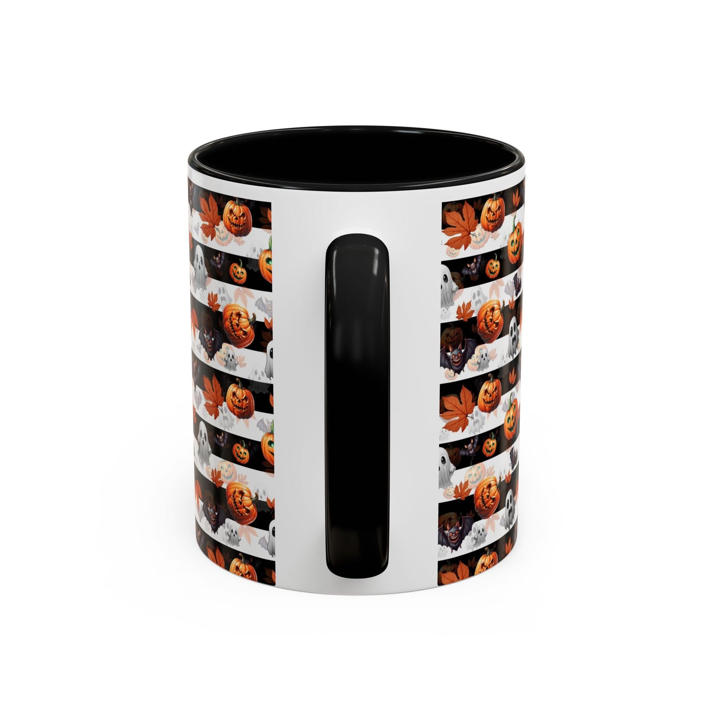 Halloween Striped Ghost & Jack-O'-Lantern Accent Coffee Mug (11/15oz) Printify