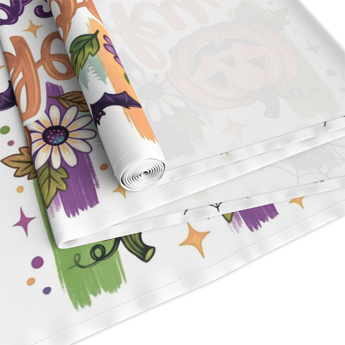 Halloween Table Runner – 'Spooky Season' Pumpkin & Ghost Cotton-Poly Decor Printify