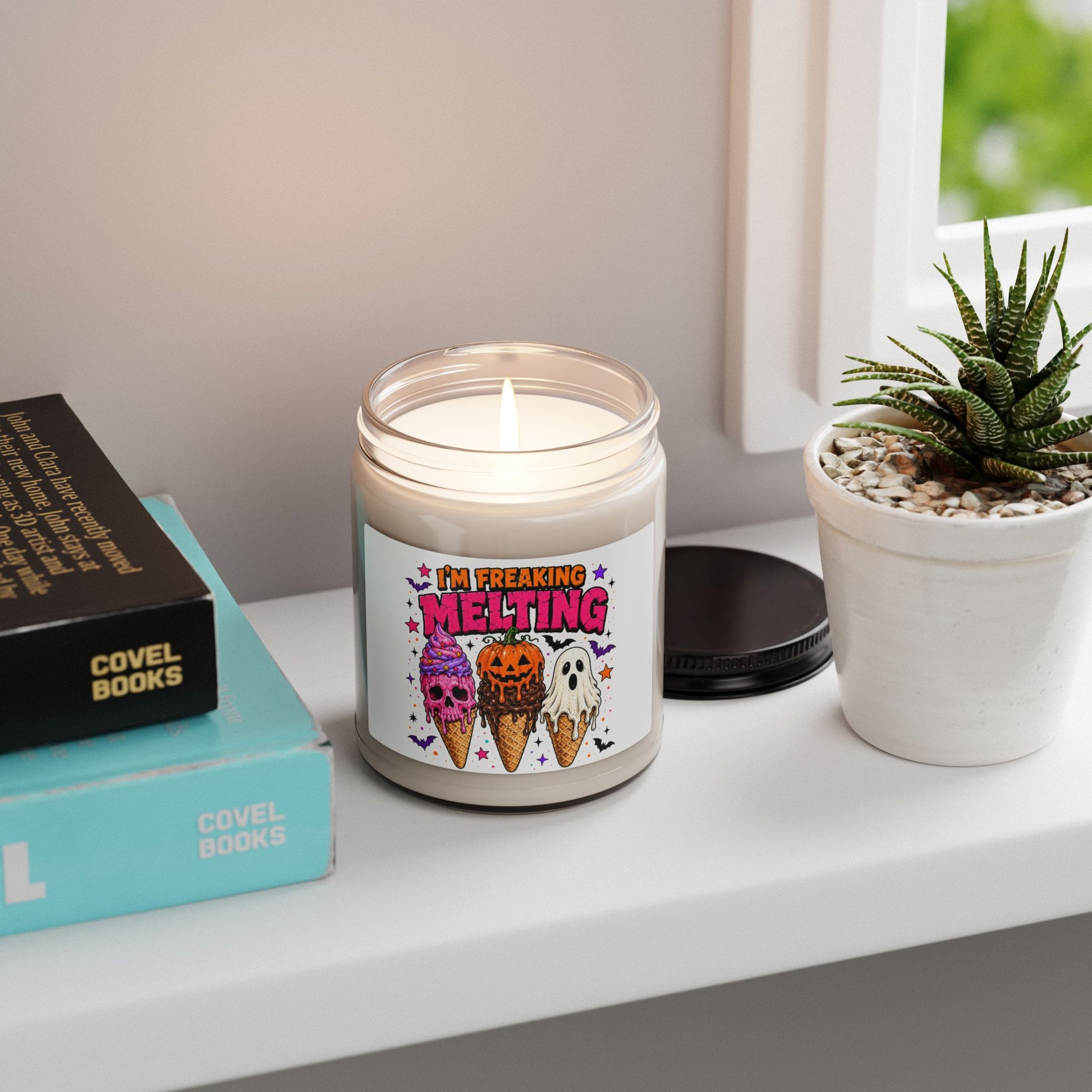 Halloween 'I'm Freaking Melting' Soy Candle - Spooky Ice Cream Pumpkin Ghost Scented Jar (9 oz) Printify