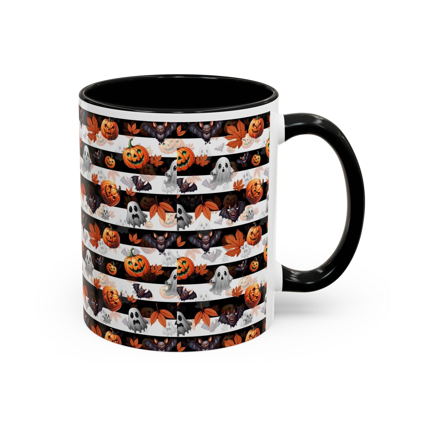Halloween Striped Ghost & Jack-O'-Lantern Accent Coffee Mug (11/15oz) Printify