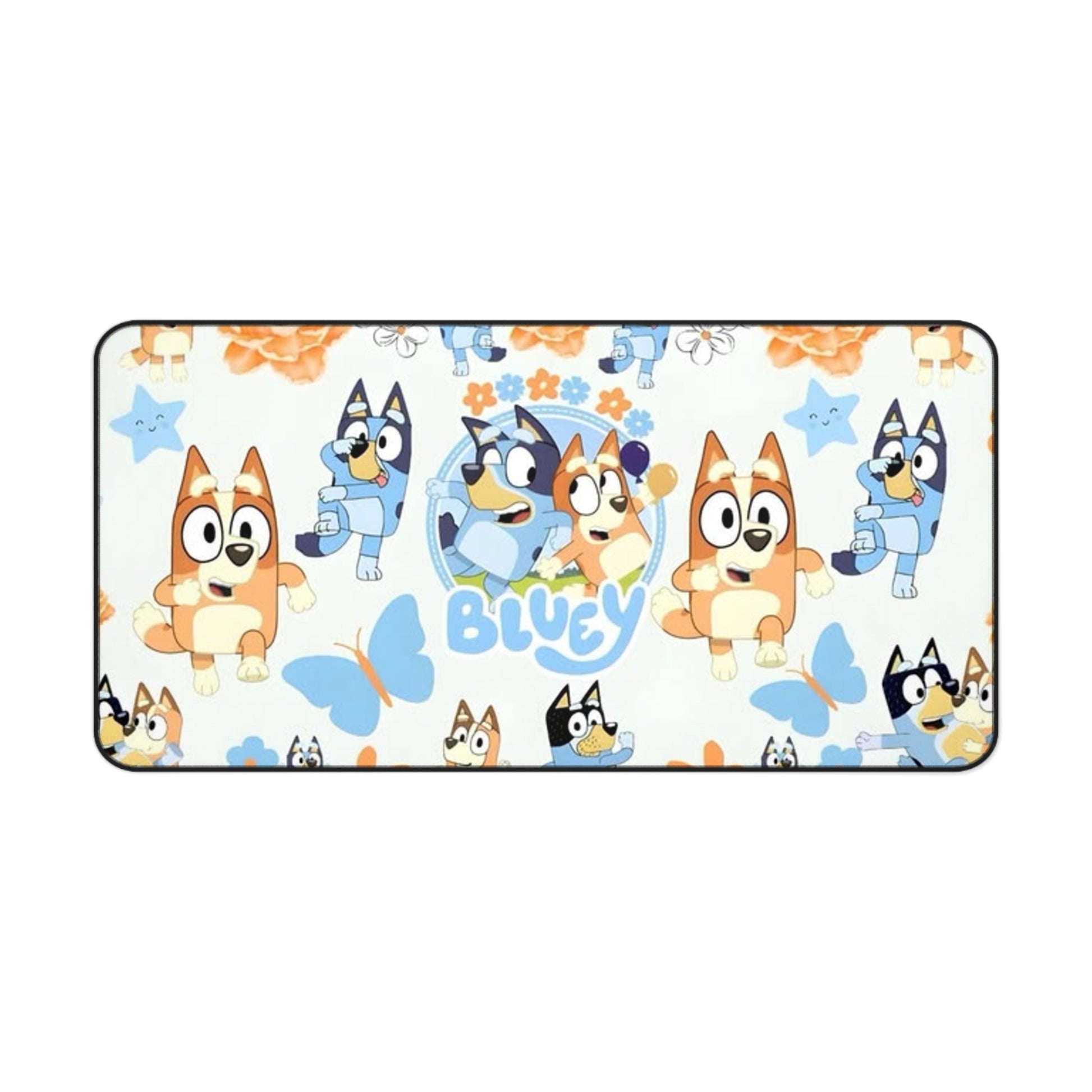 Bluey Pattern Desk Mat — Cute Bluey & Bandit Cartoon Mouse Pad for Kids Printify