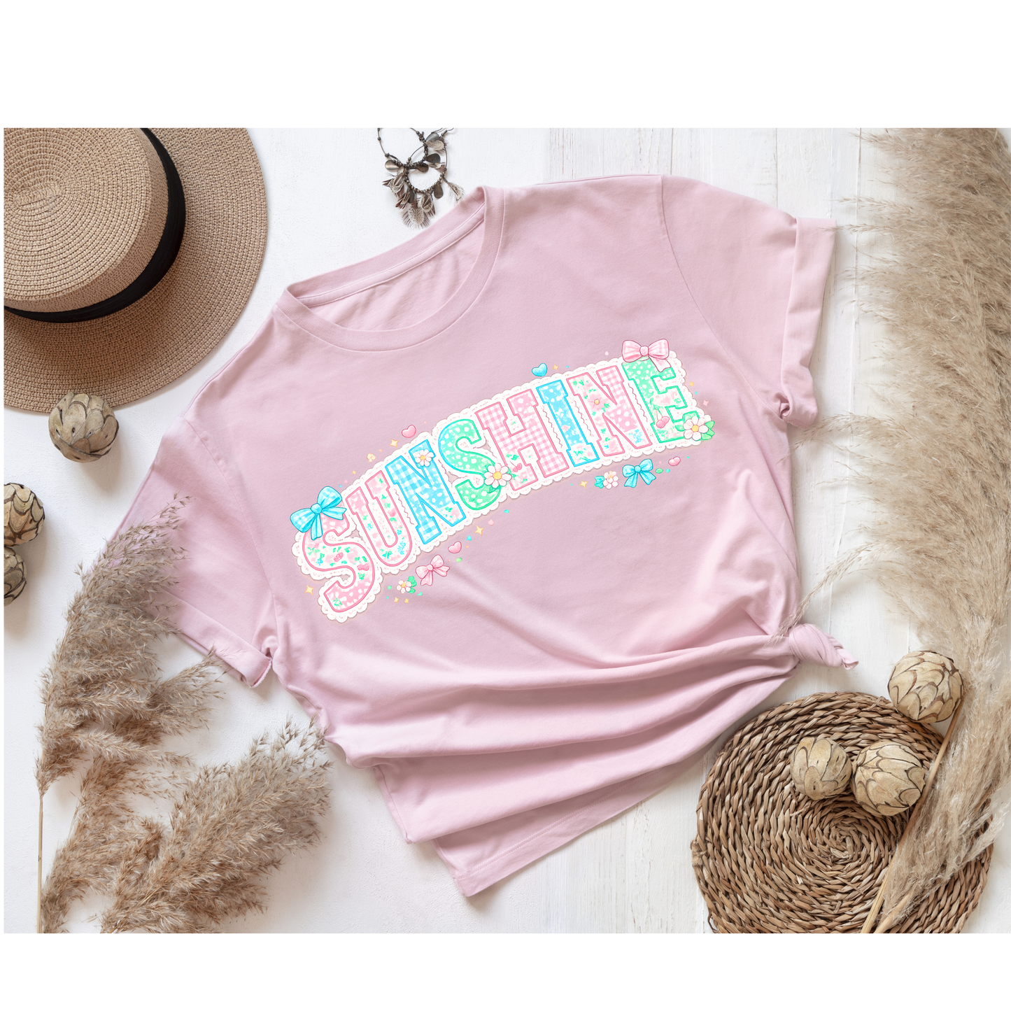 Sunshine Graphic Tee | Cute Coquette Summer Shirt | Girly Pastel Summer T-Shirt | Aesthetic Bow Tee for Women Kendra's Self-Made Originations