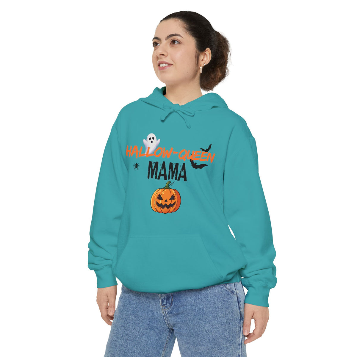 Hallow-Queen Mama Hoodie — Embroidered - Halloween Pumpkin Mom Sweatshirt Printify