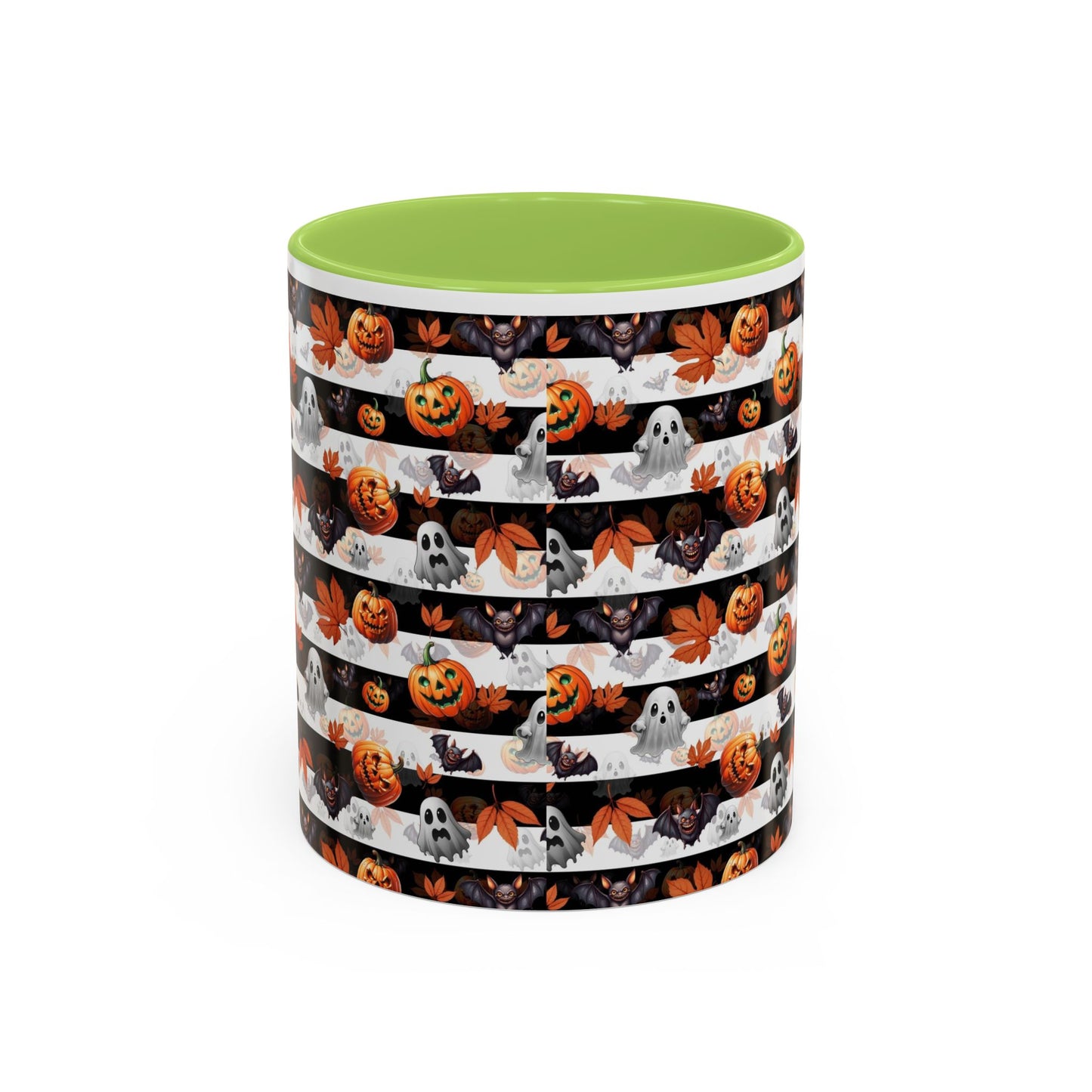 Halloween Striped Ghost & Jack-O'-Lantern Accent Coffee Mug (11/15oz) Printify