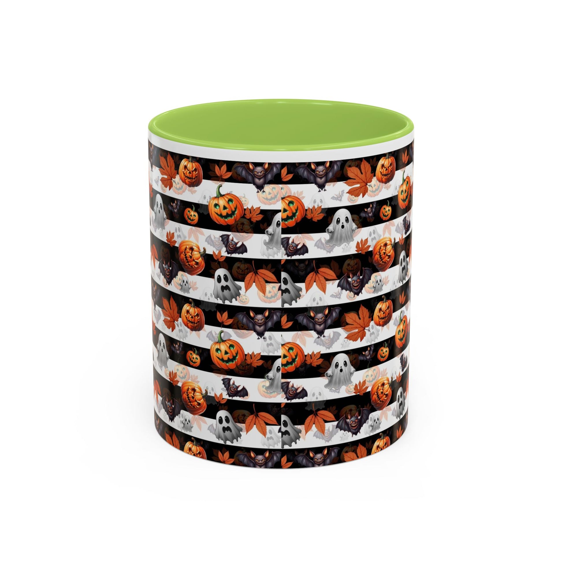 Halloween Striped Ghost & Jack-O'-Lantern Accent Coffee Mug (11/15oz) Printify