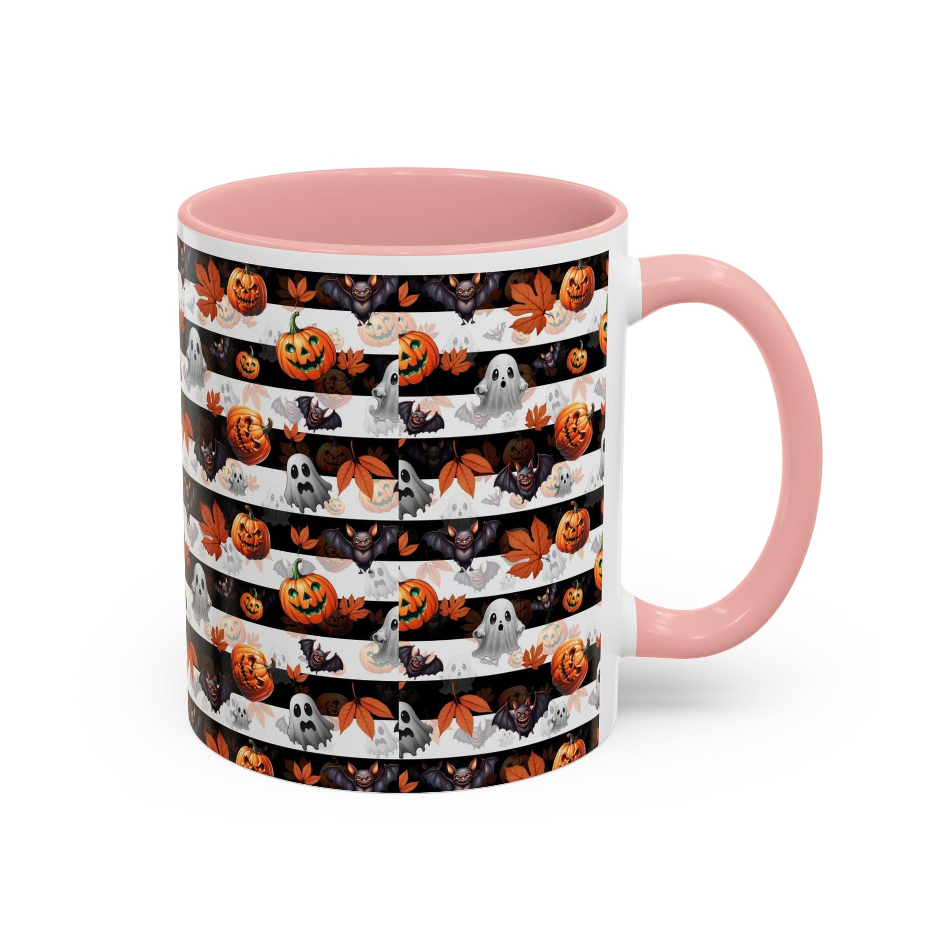 Halloween Striped Ghost & Jack-O'-Lantern Accent Coffee Mug (11/15oz) Printify