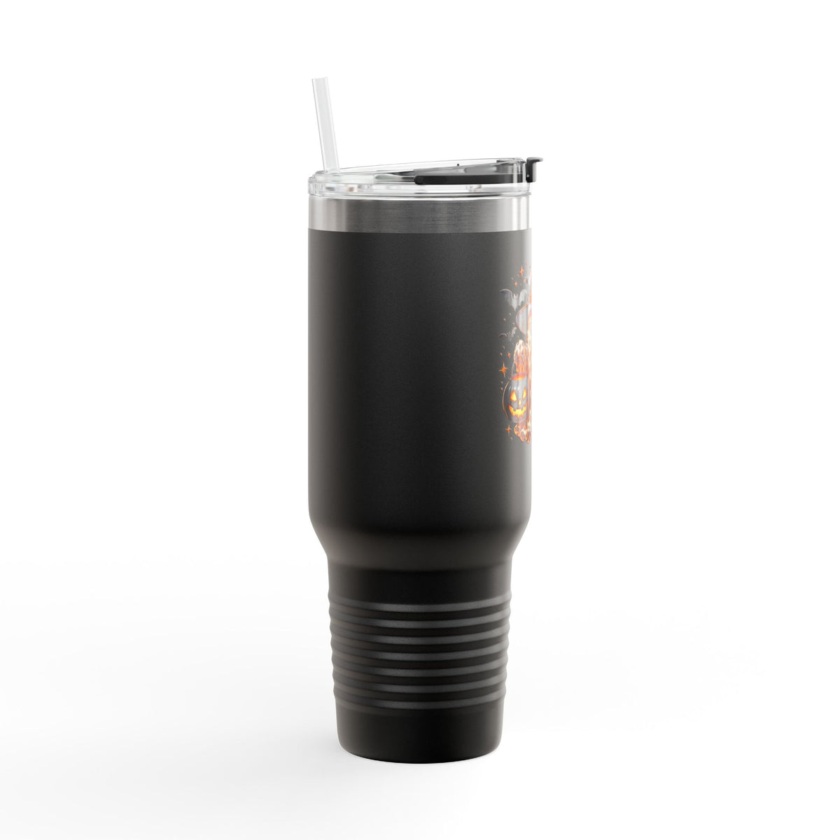 40oz Insulated Travel Mug — Leopard Print Ghost with Witch Hat Halloween Tumbler Printify