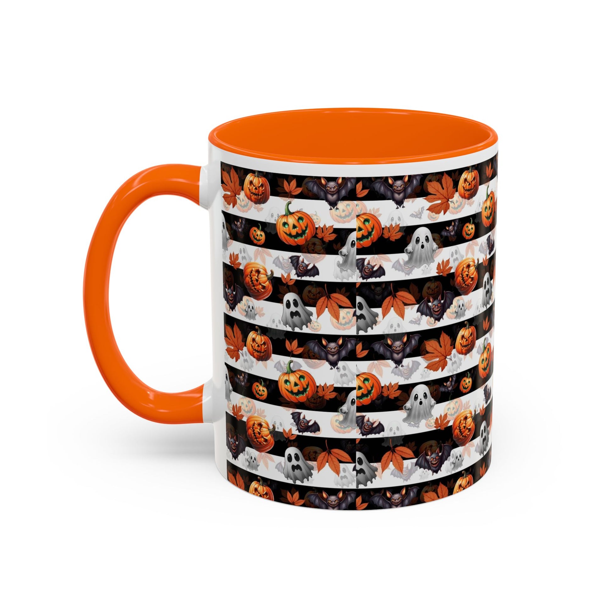 Halloween Striped Ghost & Jack-O'-Lantern Accent Coffee Mug (11/15oz) Printify