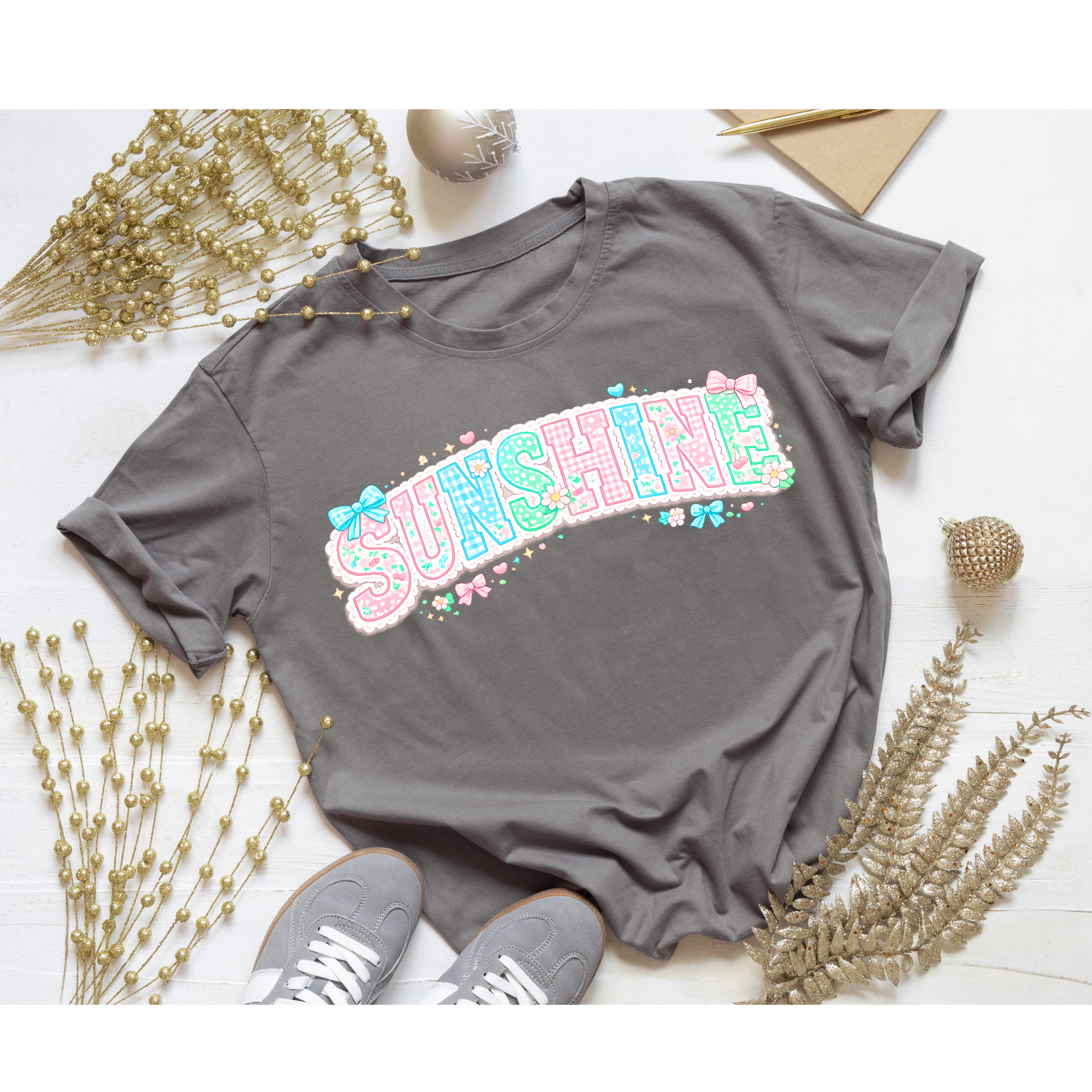 Sunshine Graphic Tee | Cute Coquette Summer Shirt | Girly Pastel Summer T-Shirt | Aesthetic Bow Tee for Women Kendra's Self-Made Originations