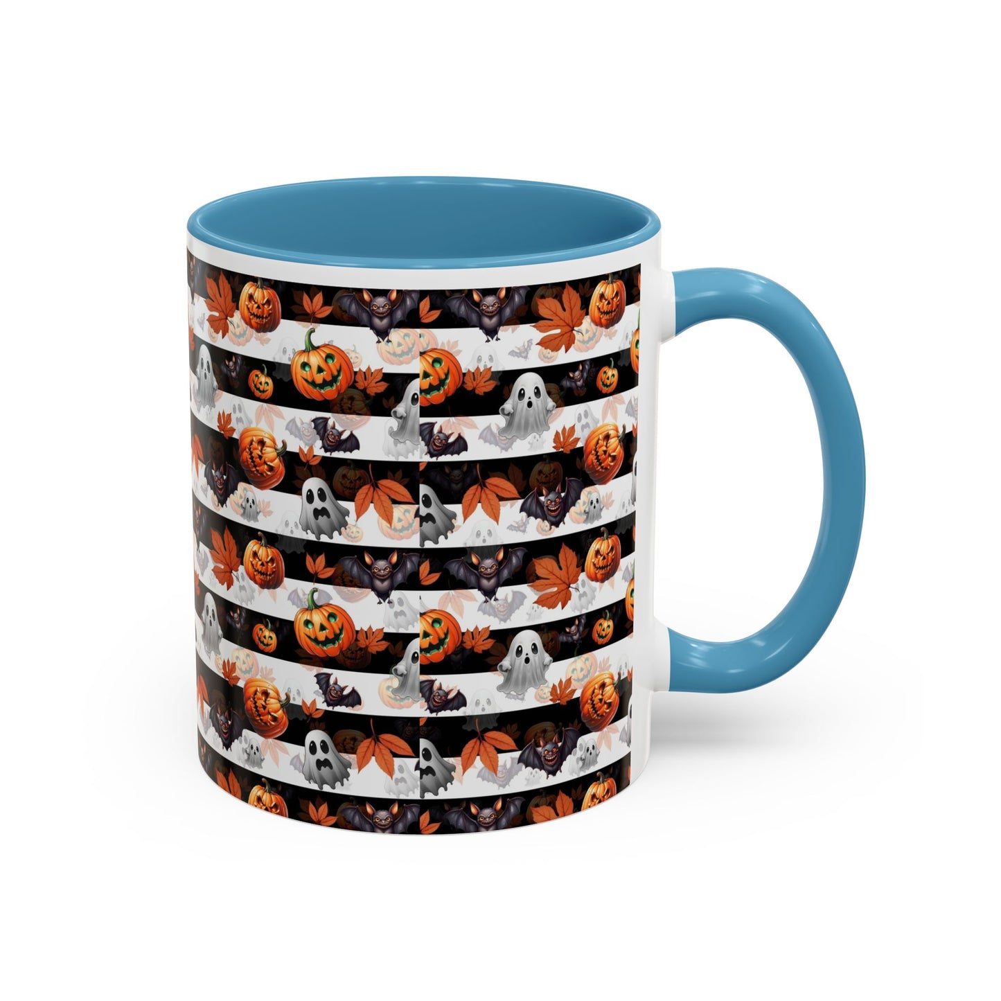 Halloween Striped Ghost & Jack-O'-Lantern Accent Coffee Mug (11/15oz) Printify