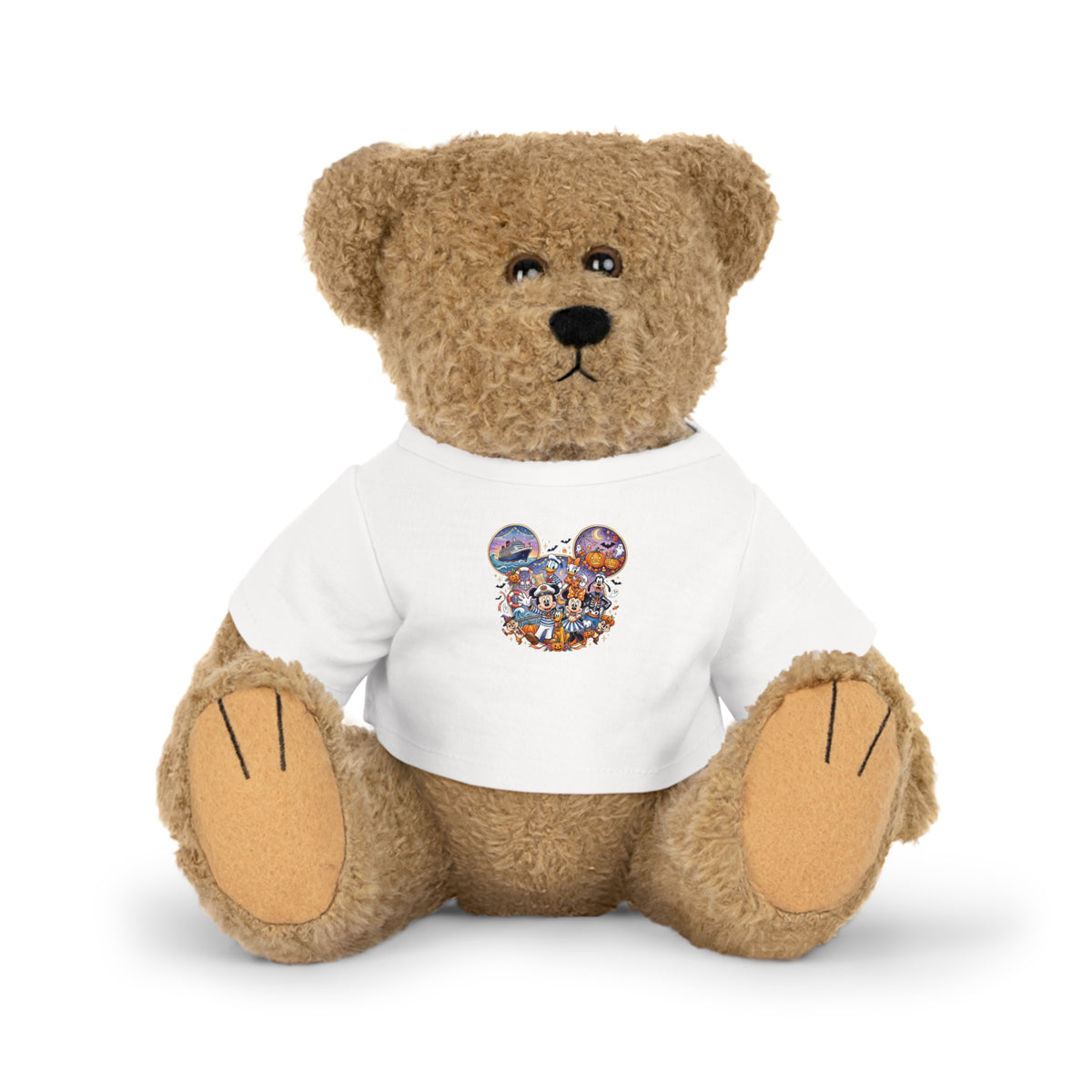 Stuffed Bear with Graphic Tee — Cute Mickey Collage Plush Toy Printify