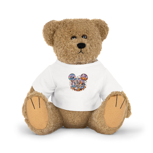 Stuffed Bear with Graphic Tee — Cute Mickey Collage Plush Toy Printify