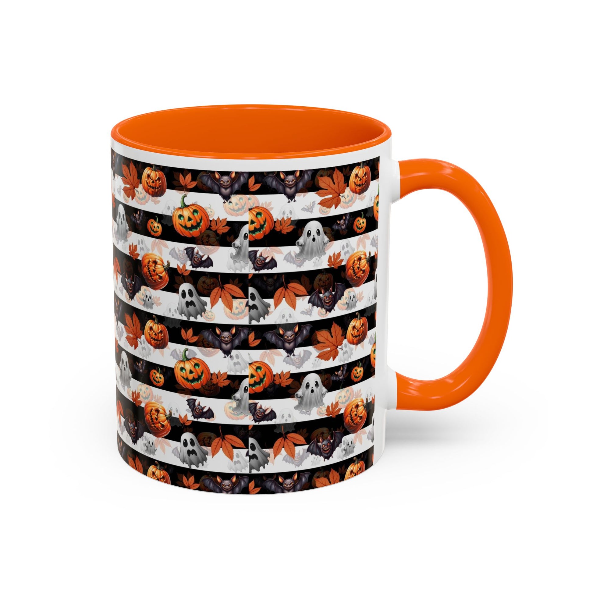 Halloween Striped Ghost & Jack-O'-Lantern Accent Coffee Mug (11/15oz) Printify